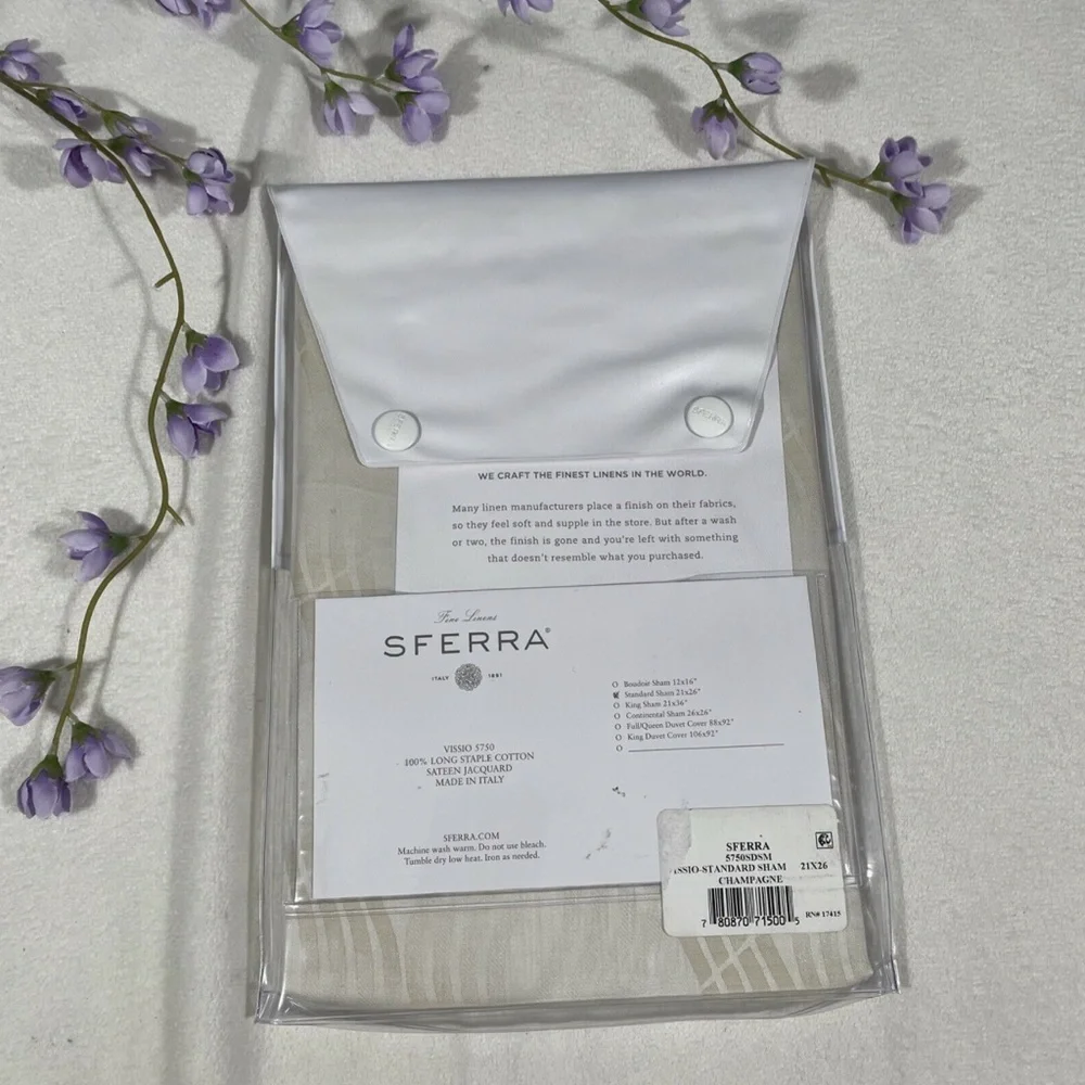NIB SFERRA Vissio [ 1 Standard ] Pillow Sham in Champagne [ 21‎ x 26 ]